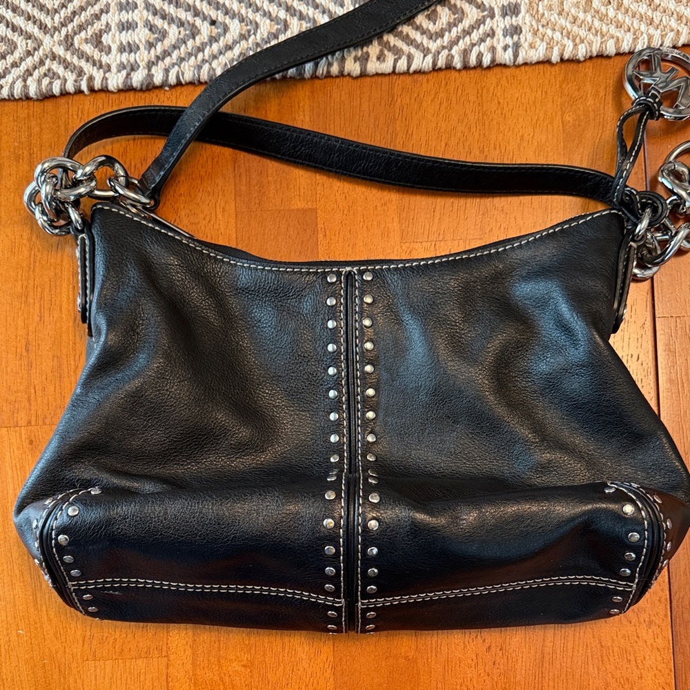 Michael Kors Black Leather Studded Shoulder Bag - Picture 2 of 10
